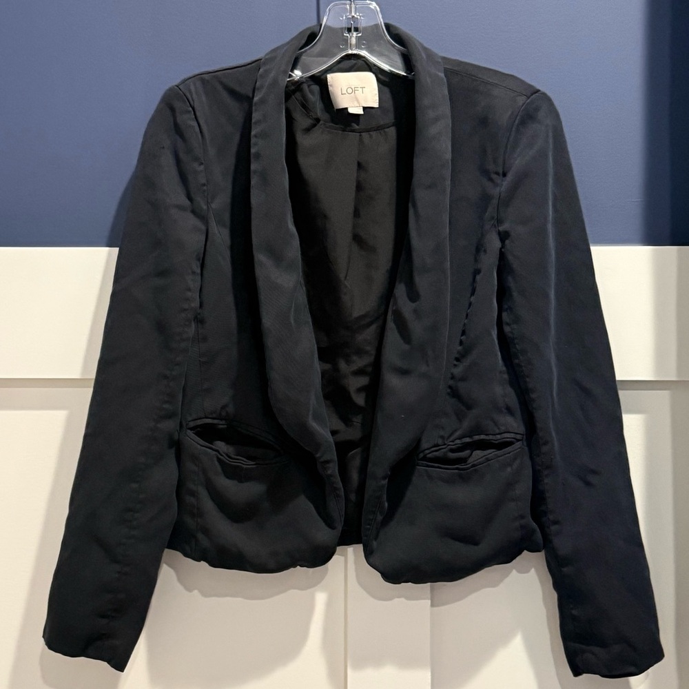 LOFT Black Open-Front Tailored Blazer Jacket Size XS